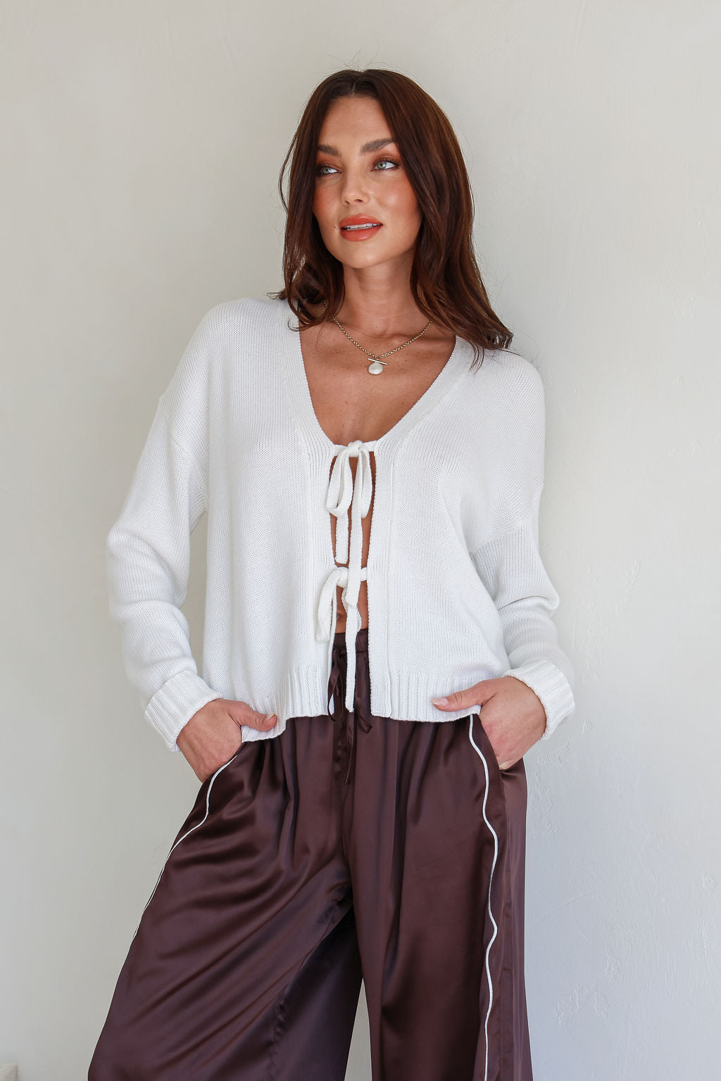 Tara Tie Cardigan - White