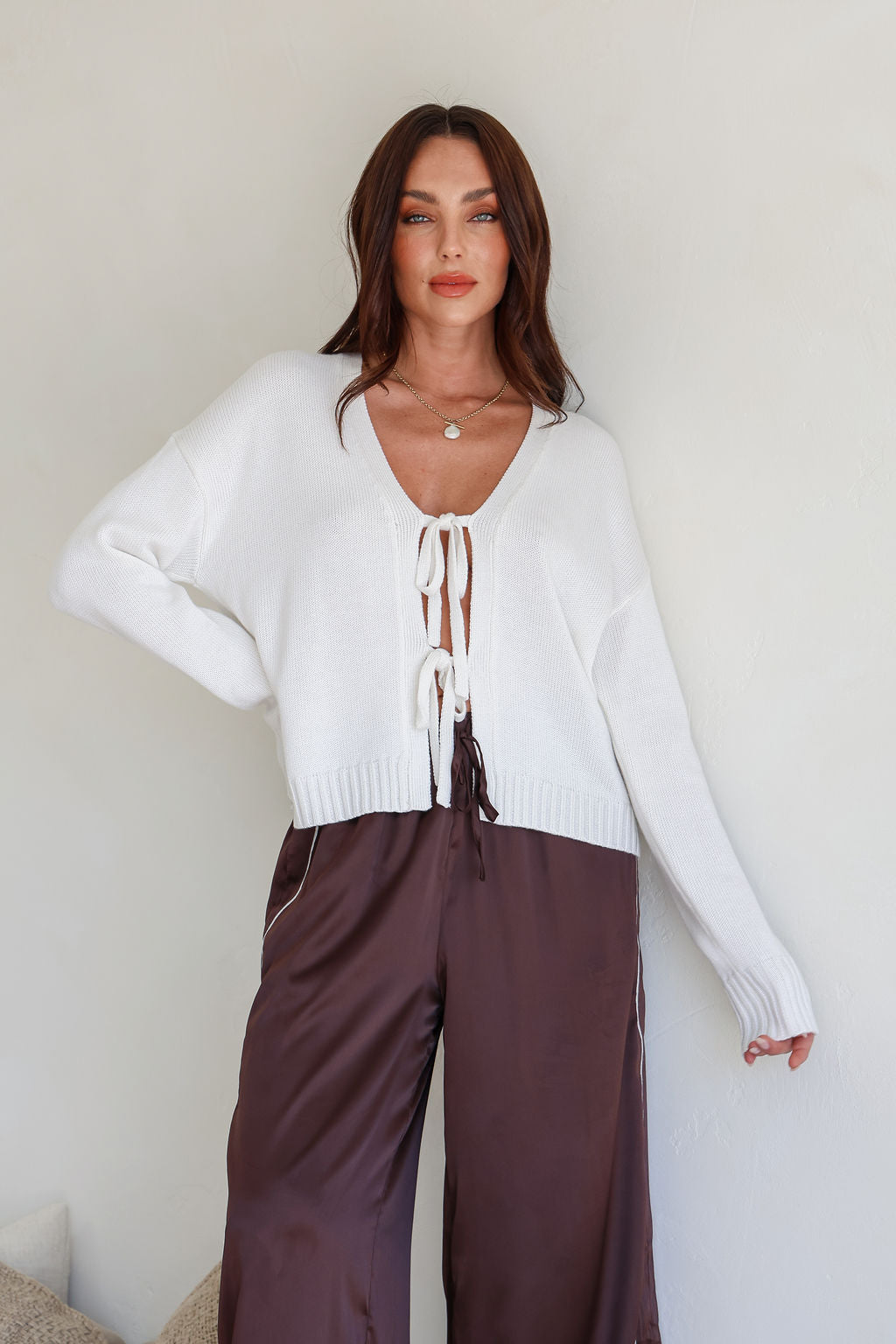 Tara Tie Cardigan - White