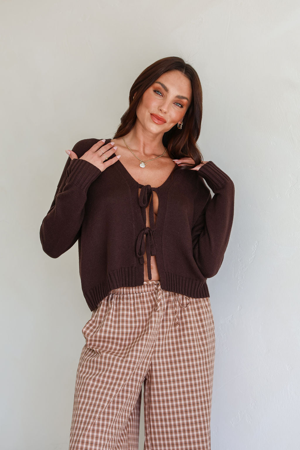 Tara Tie Cardigan - Chocolate