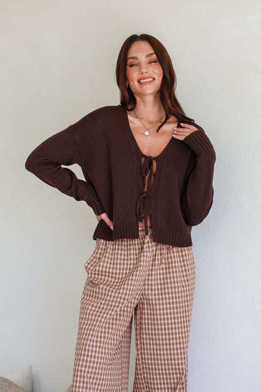 Tara Tie Cardigan - Chocolate