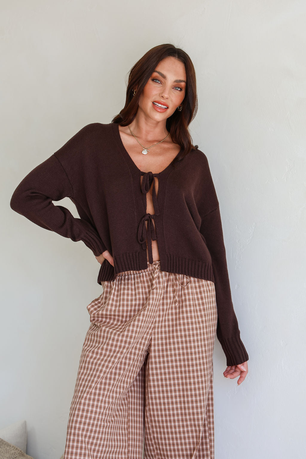 Tara Tie Cardigan - Chocolate