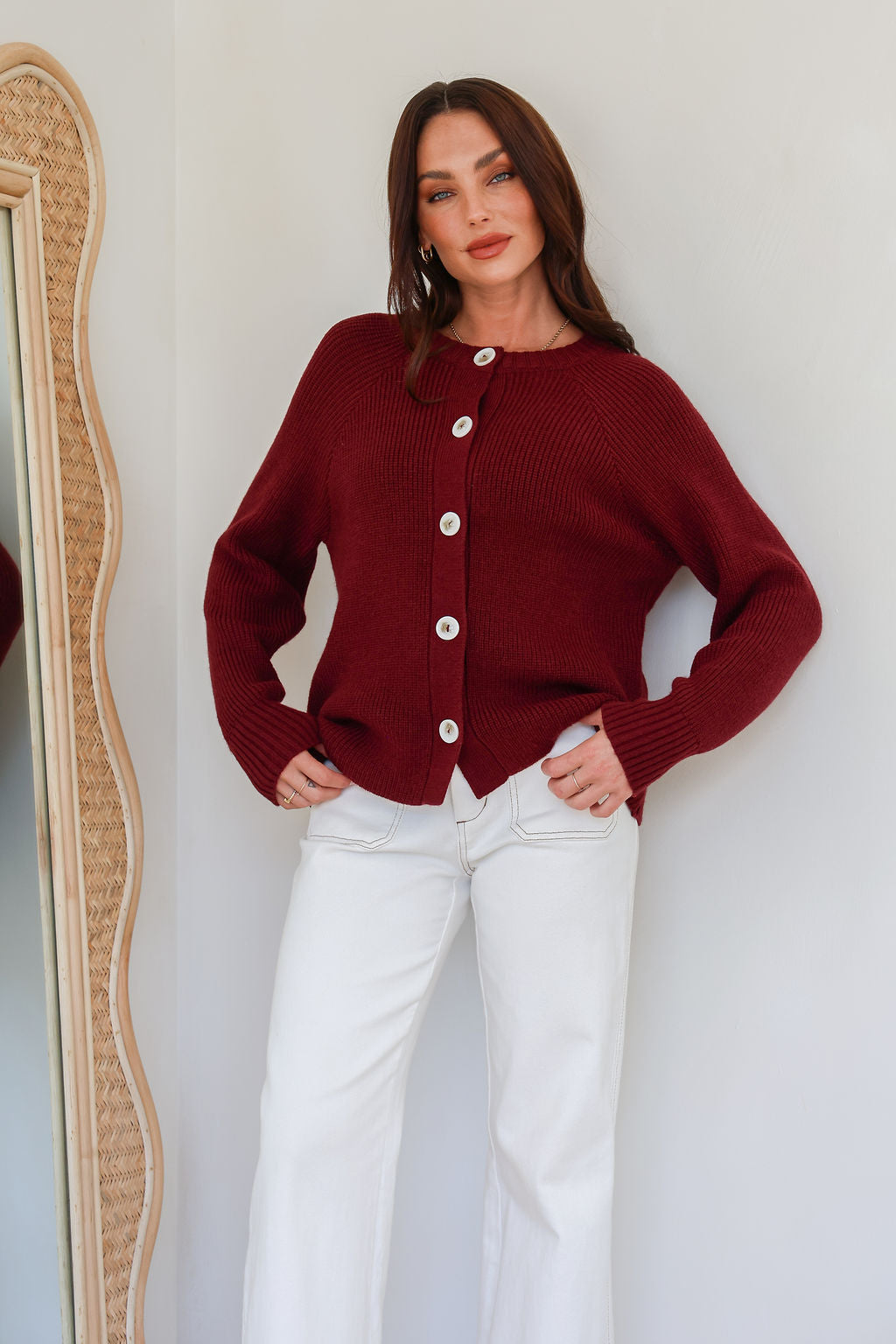 Tilly Button Cardigan - Wine