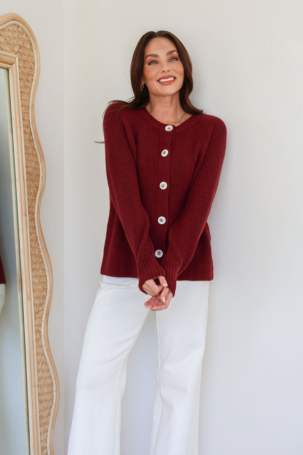 Tilly Button Cardigan - Wine