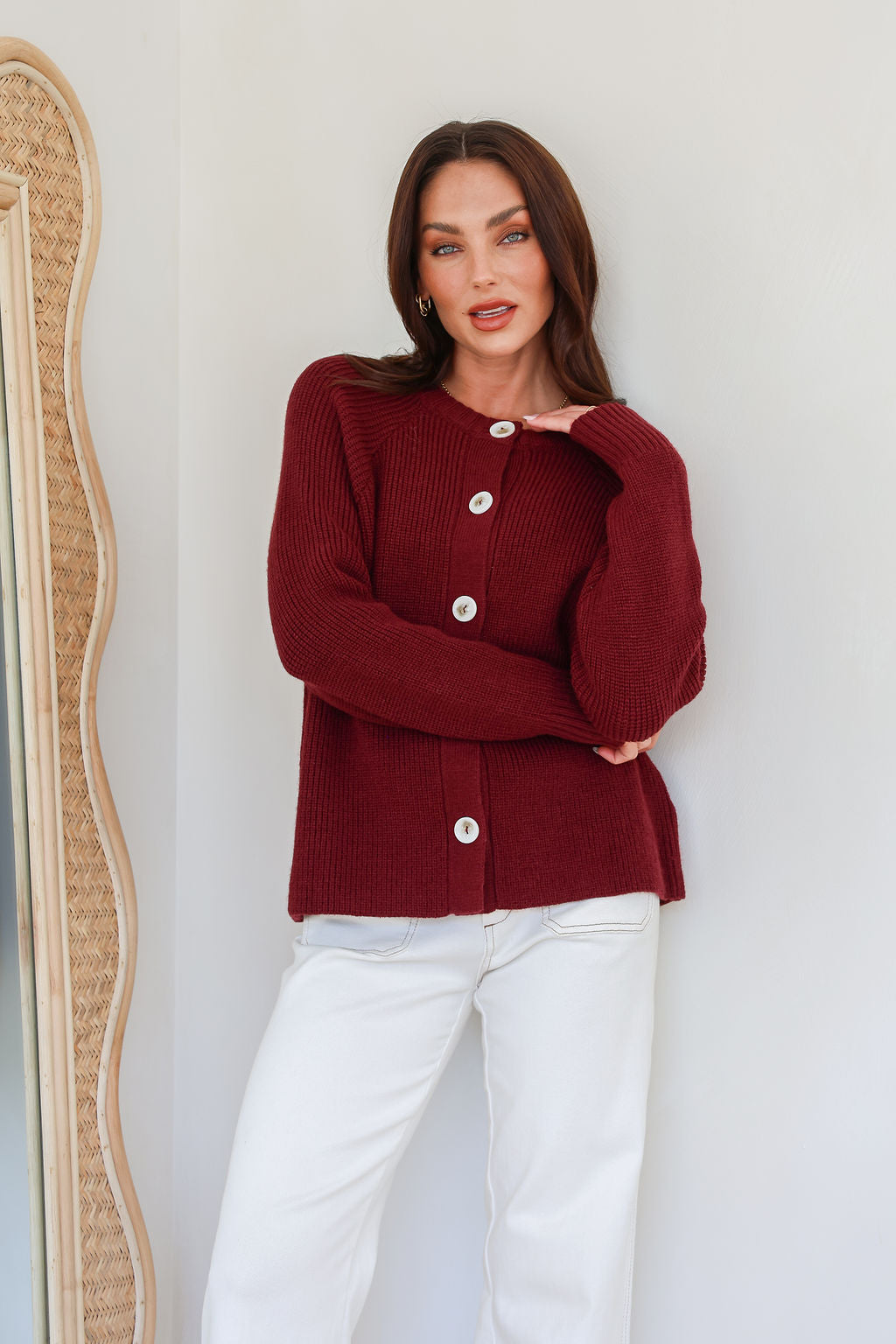 Tilly Button Cardigan - Wine