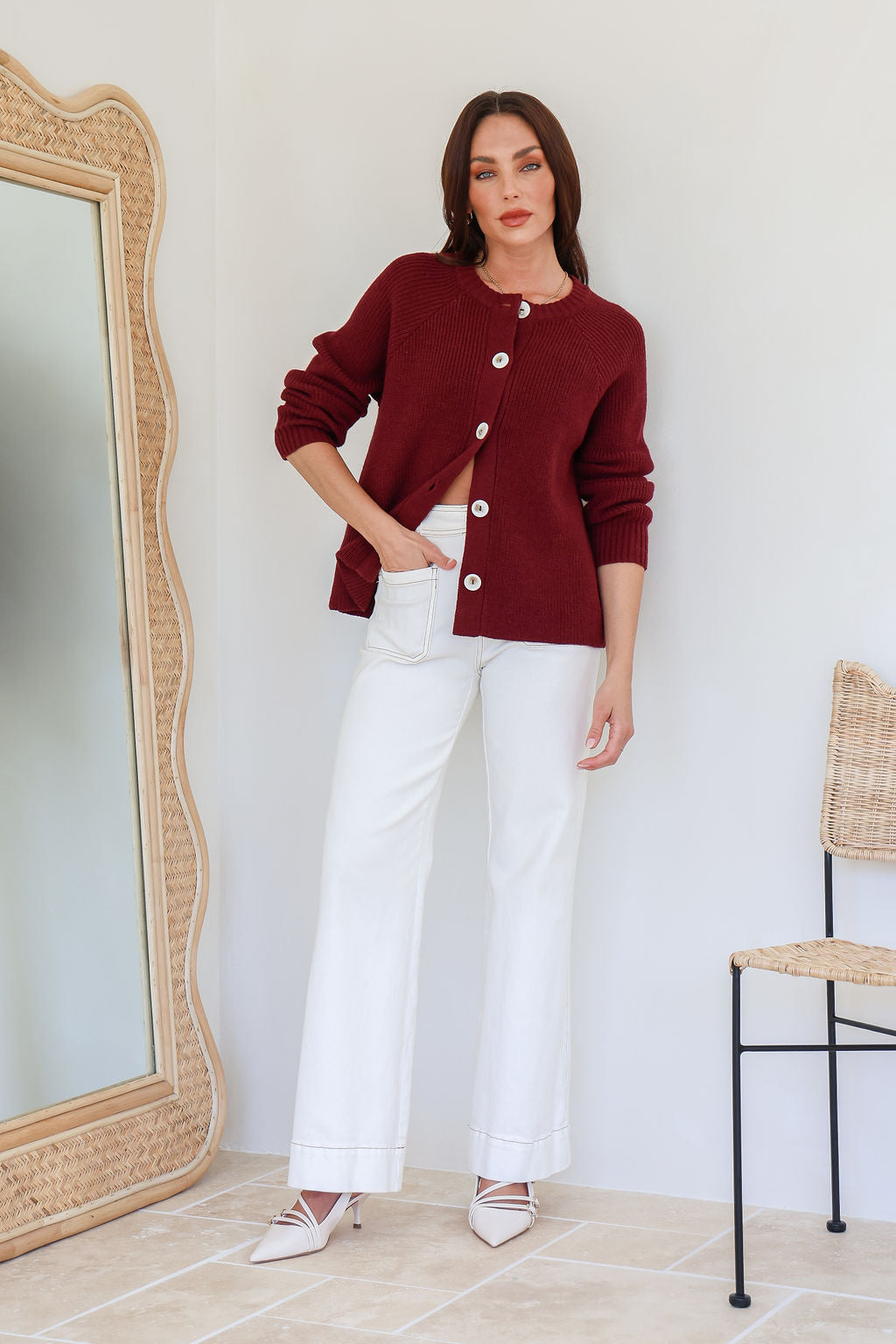 Tilly Button Cardigan - Wine