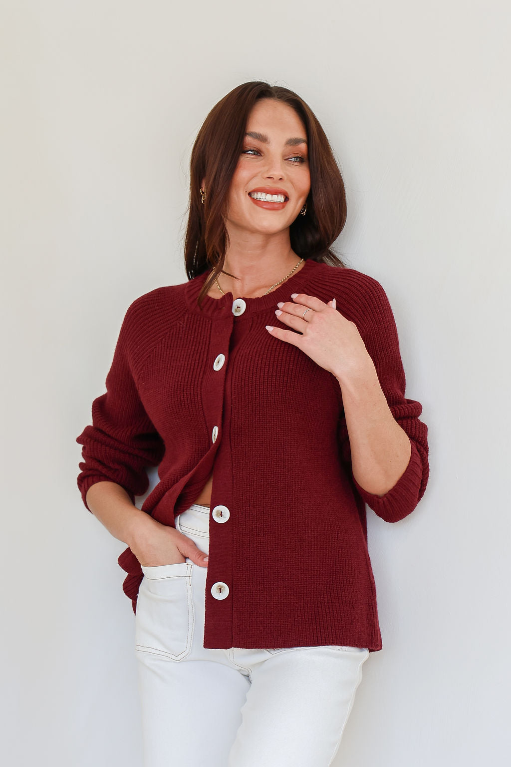 Tilly Button Cardigan - Wine