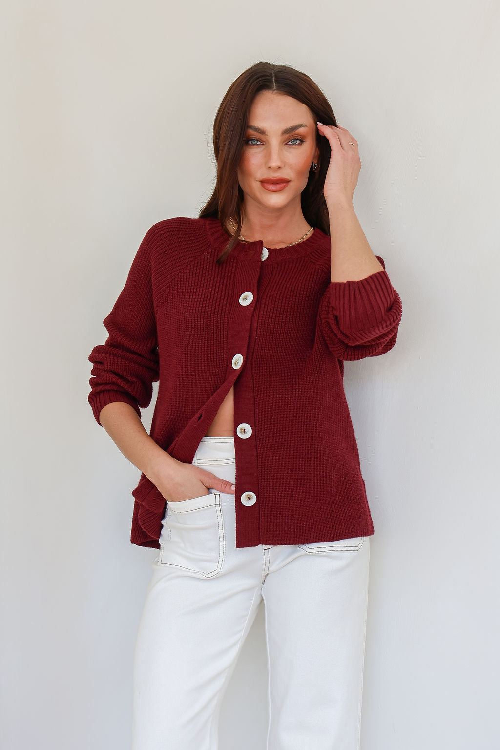 Tilly Button Cardigan - Wine