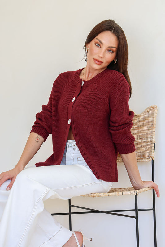 Tilly Button Cardigan - Wine