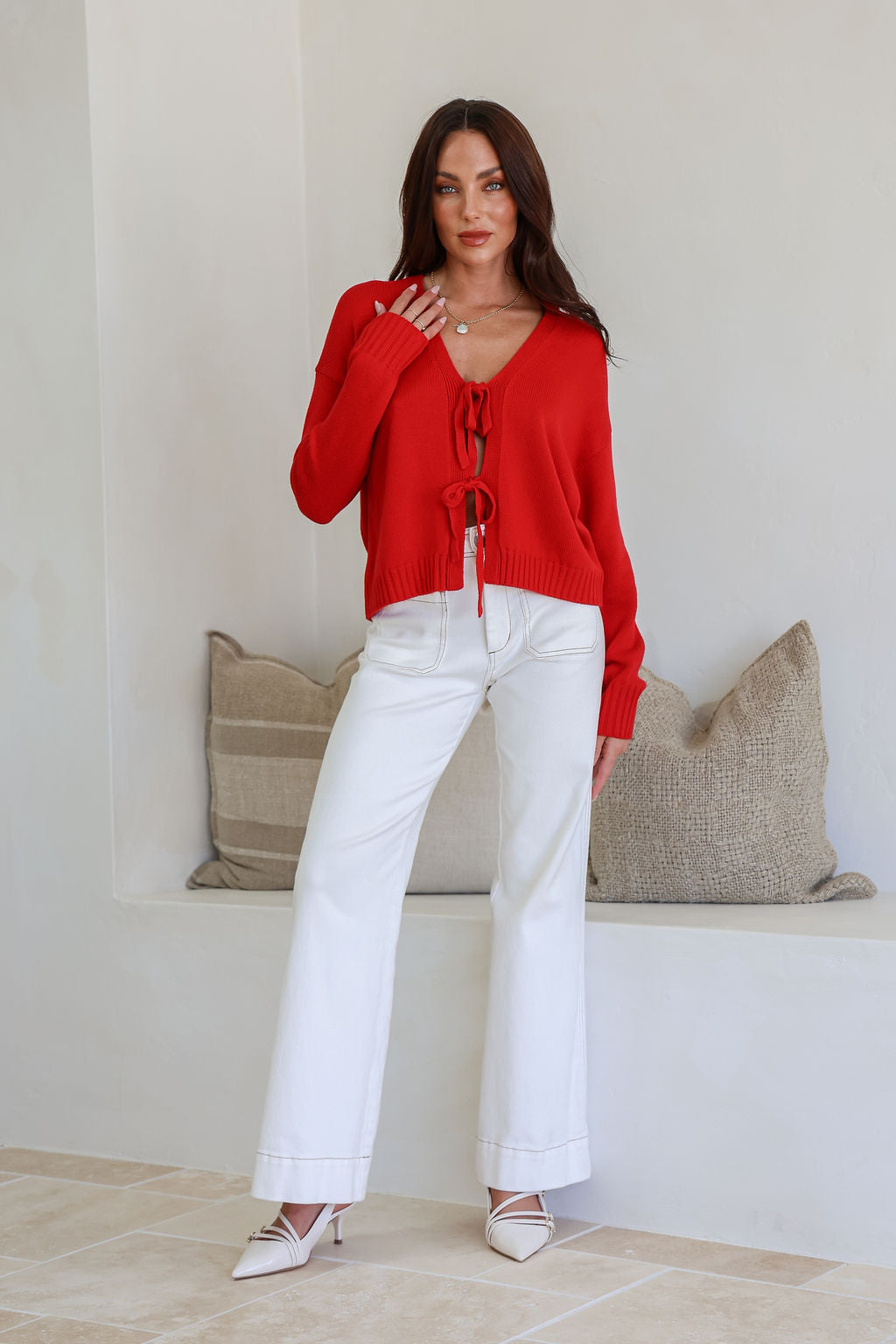 Tara Tie Cardigan - Red