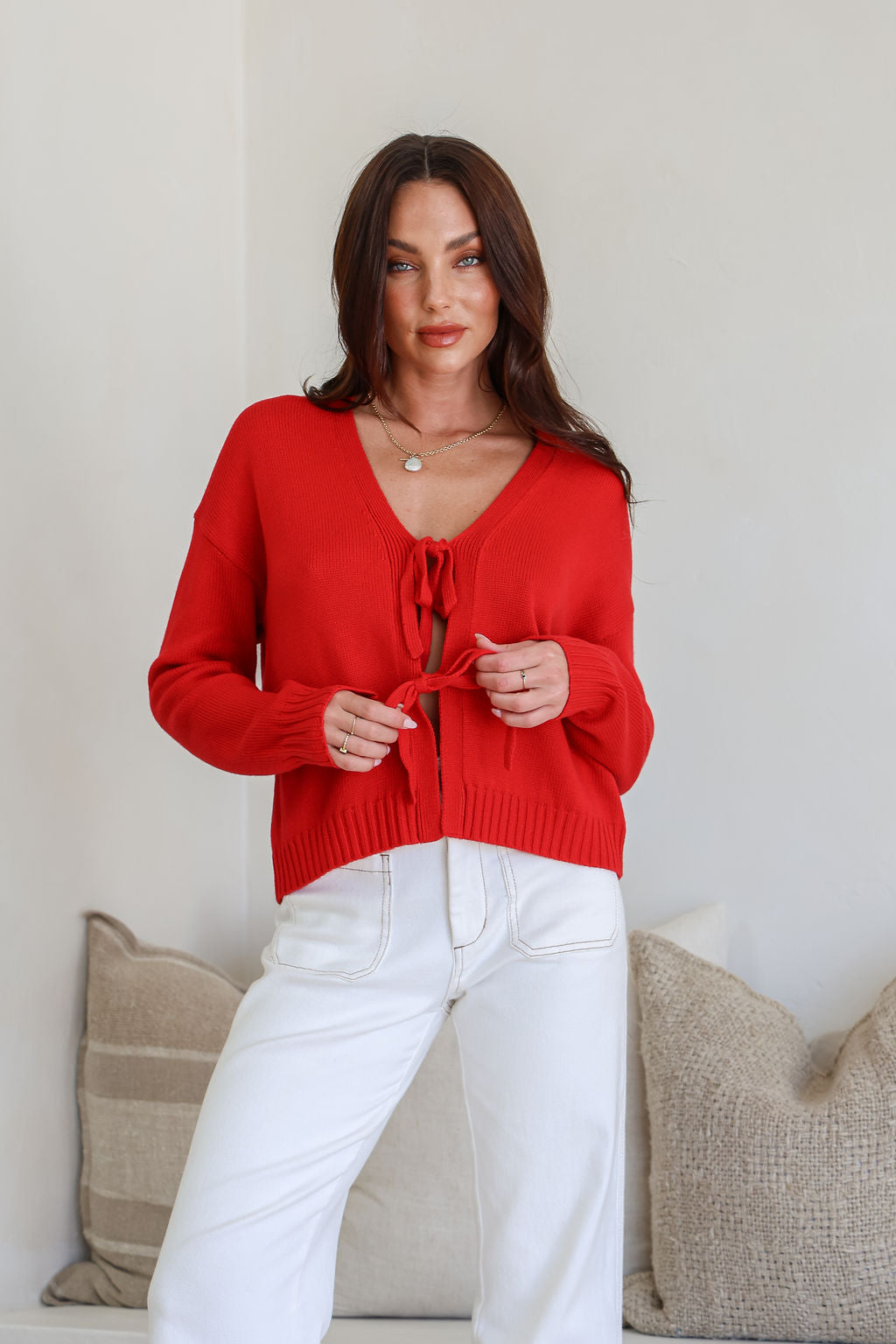 Tara Tie Cardigan - Red
