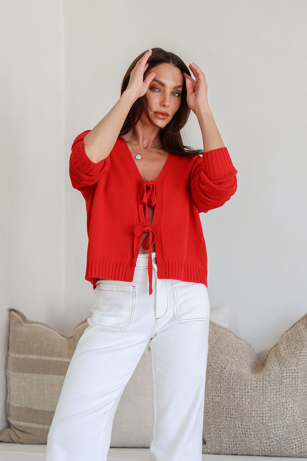 Tara Tie Cardigan - Red