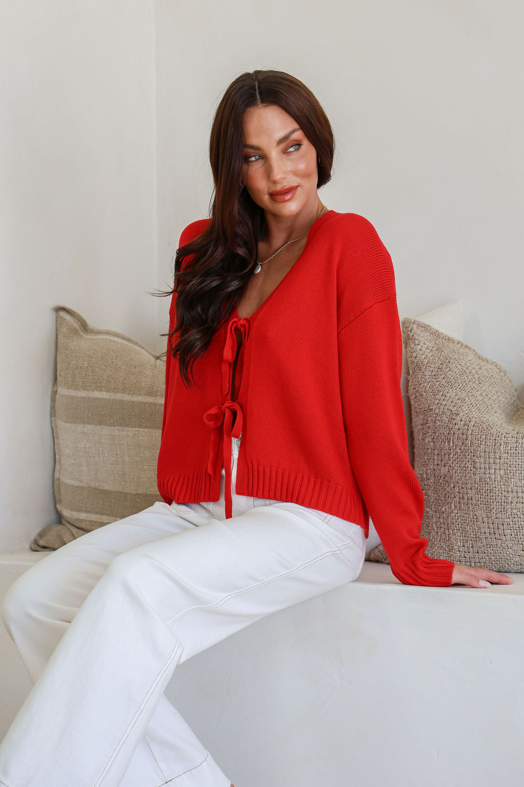 Tara Tie Cardigan - Red